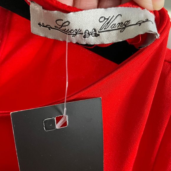 Lucy Wang Red Flutter Sleeves Ruffle Hem Dress - Picture 7 of 8